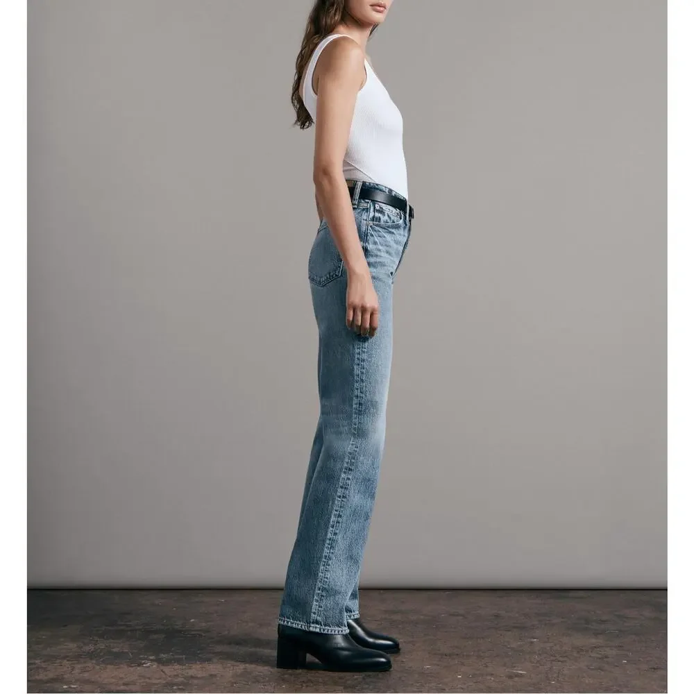 Rag & Bone Alex High Rise Straight Jean US 24 Mid Blue Wash Denim 100% Cotton